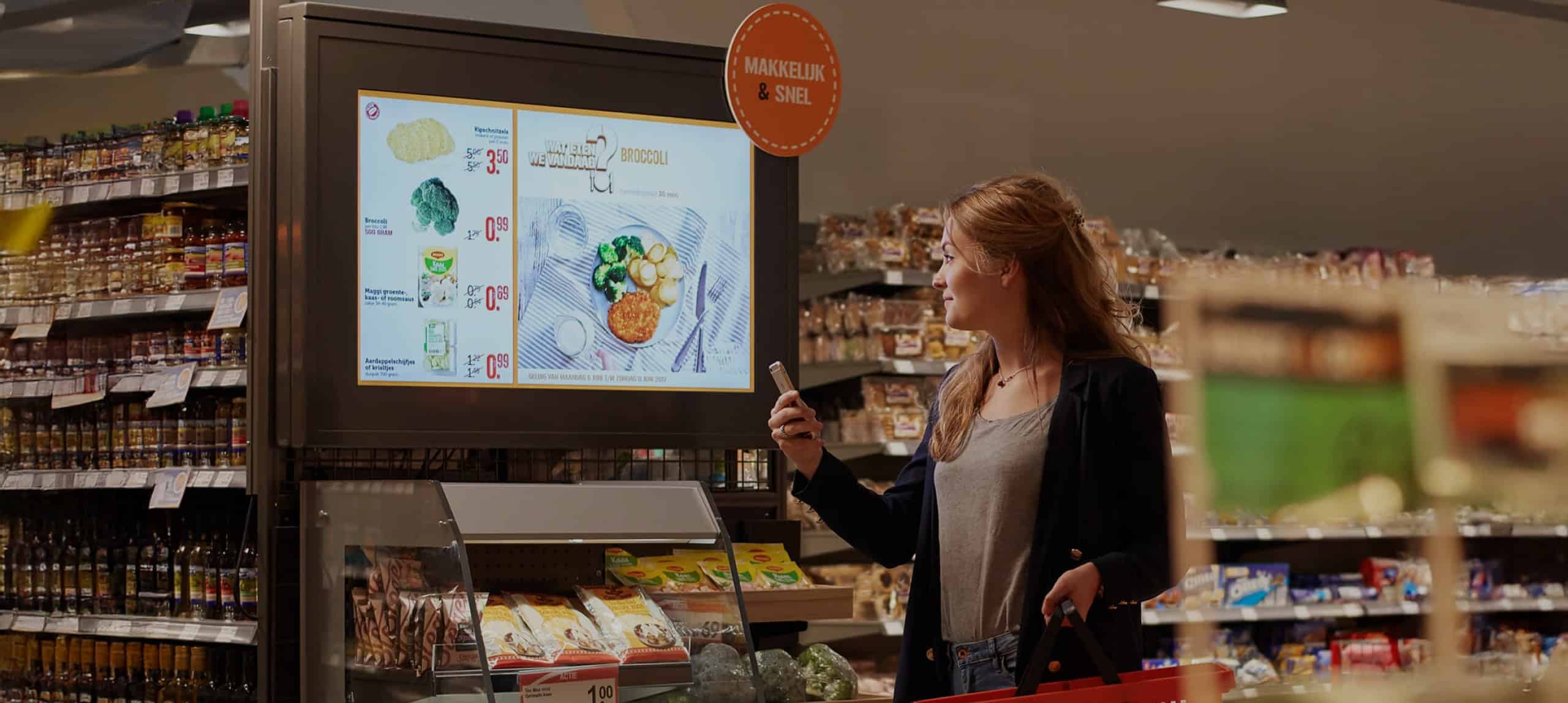Retail automation technology in a modern supermarket using digital signage and smart retail display
